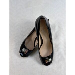 Coach Helaine Peep Toe Black Patent Leather Turnlock Pumps Womens 8 Excellent